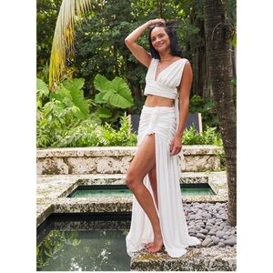 Just Bee Queen Bianca White Skirt and Wrap Top set beach bride bachelorette